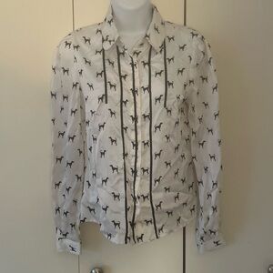 Oodji Black Dog Pattern no show button front blouse S